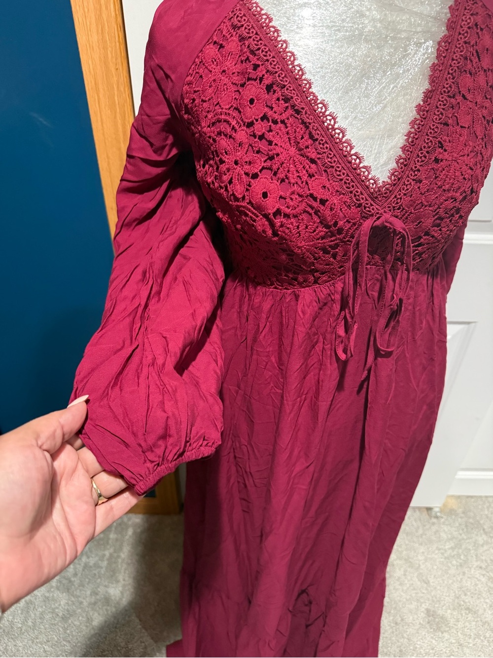 Rusty Raspberry Crochet-Trim Maxi Chemise - Picture 2 of 7